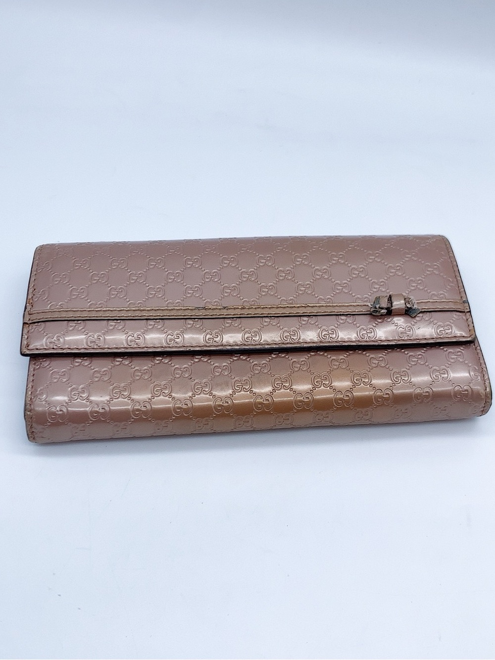 Gucci Guccissima Embossed Patent Leather Continental Long Wallet in Rose Gold